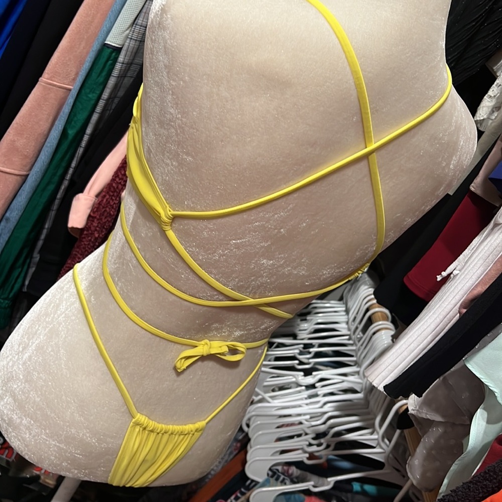 Yellow Bandeau bikini with added AB RHINESTONES. Size small. - Picture 9 of 9